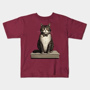 Adorable Cat on Books Design Kids T-Shirt